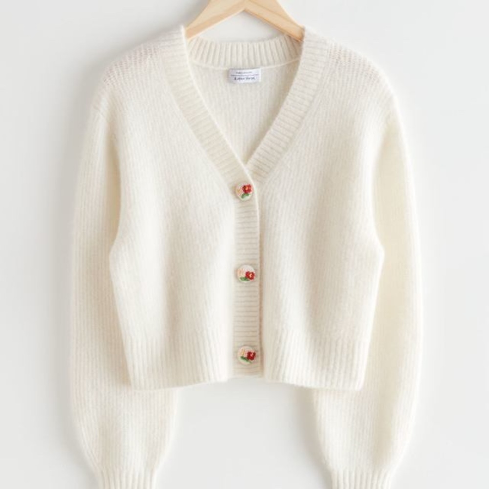 other stories floral button knit cardigan wool blend